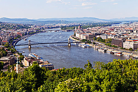 风景,布达佩斯,链索桥,释放,纪念建筑
