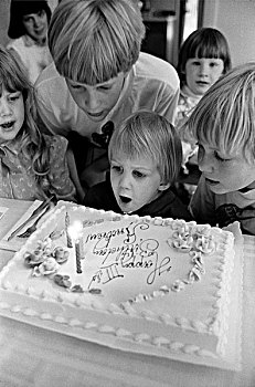 男孩,吹灭,生日蛋糕,蜡烛,孩子,看
