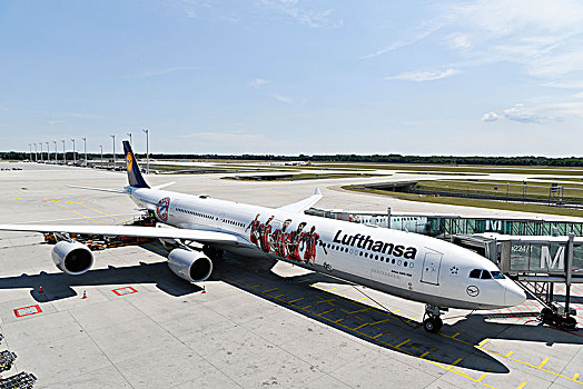 汉莎航空公司,空中客车,特别,球员,慕尼黑,机场,上巴伐利亚,德国,欧洲