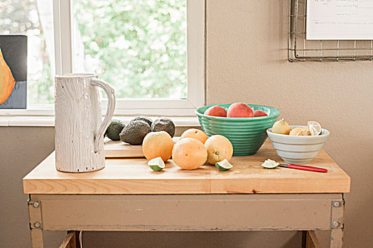 厨房用桌,窗,新鲜,水果,鳄梨,碗