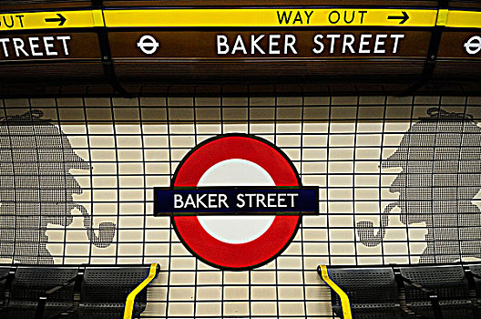 英格兰,伦敦,做糕点,街道,地铁站,标识,瓷砖墙,独特,侧面,福尔摩斯