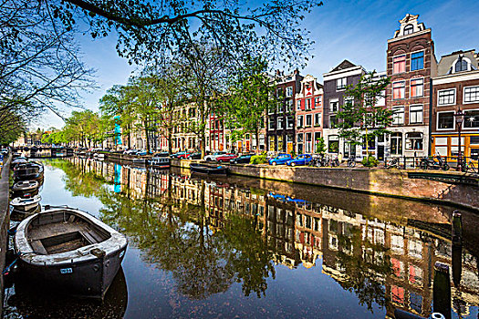 船,汽车,停放,运河,荫凉,阿姆斯特丹,荷兰