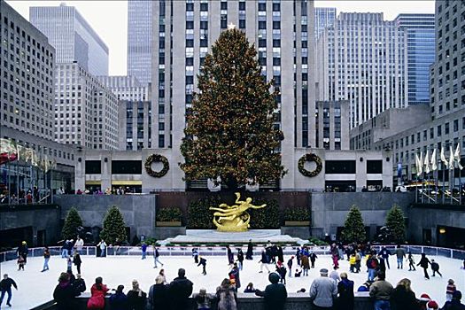 滑冰,洛克菲勒,广场,圣诞节,纽约,美国