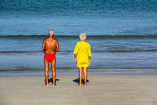 伴侣,度假,日光浴,晚年生活,海边