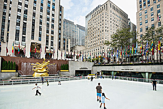 滑冰场,正面,洛克菲勒中心,曼哈顿,纽约,美国,北美