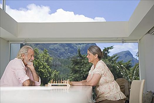 老年,夫妻,玩,下棋