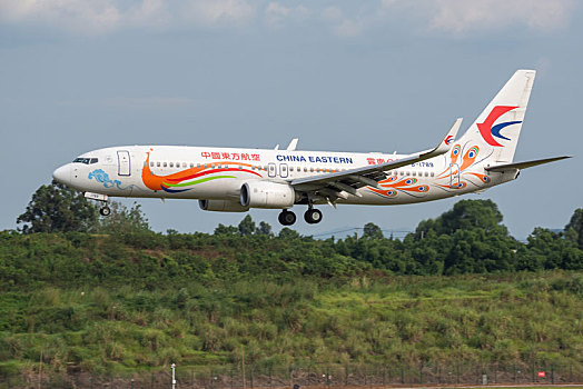 中国东方航空公司的空中客车飞机降落在成都双流机场