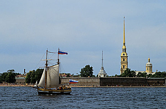 俄罗斯,彼得斯堡,涅瓦河,要塞,帆船