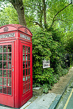 红色,电话亭,樱草花,山,伦敦
