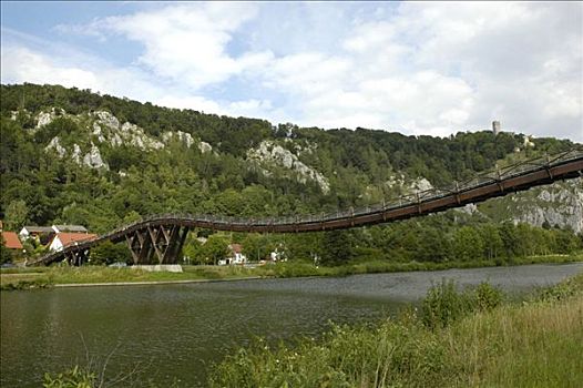 木桥,欧洲,上方,多瑙河,水道,巴伐利亚
