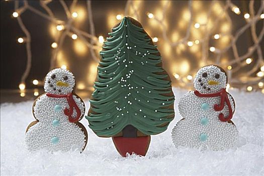 雪人,圣诞树,姜饼饼干