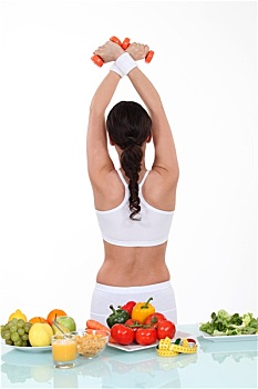 健康食物,桌上,运动,女人,背影