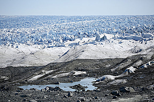 格陵兰,伊路利萨特,上面,展示,石头,下方,冰,冰盖,背景