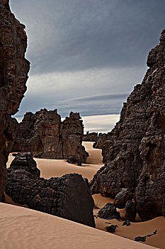 砂岩,岩石构造,旱谷,利比亚