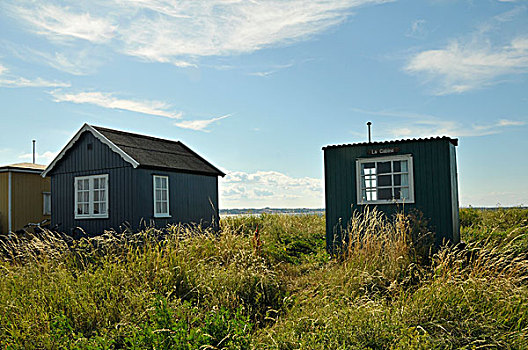小,小屋,海滩,丹麦
