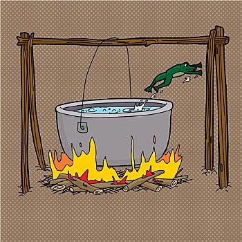 青蛙,跳跃,室外,营火,锅