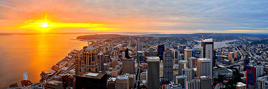 西雅图,屋顶,全景,风景,城市,建筑,日落