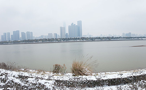 湘江橘子洲雪景