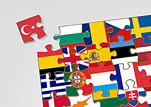 拼图,国家,旗帜,插画,象征,图像,欧盟,候选人,土耳其