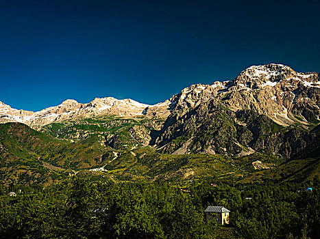 雪冠,山,山景,靠近,吉尔吉斯斯坦,亚洲