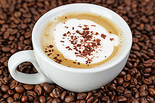 卡布奇诺咖啡,杯子,咖啡豆,咖啡