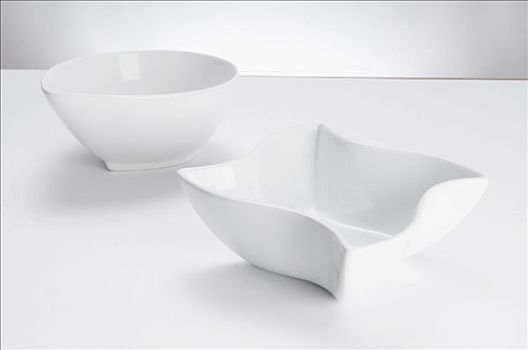 特写,两个,白色,陶瓷,碗
