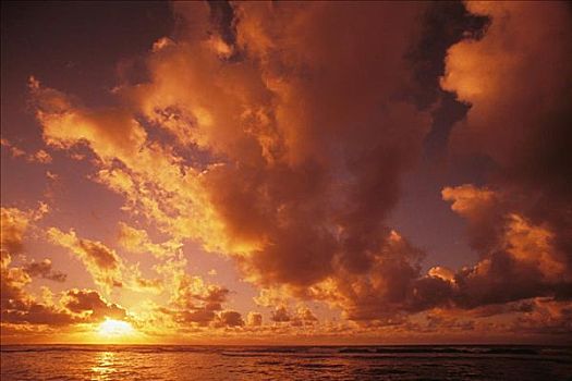夏威夷,考艾岛,威陆亚,日出,上方,海洋,多云,早晨