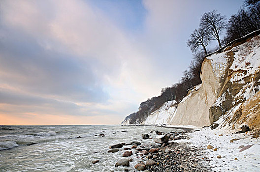 冬天,波罗的海,海洋,海岸,雅斯蒙德国家公园,吕根岛,梅克伦堡前波莫瑞州,德国,欧洲