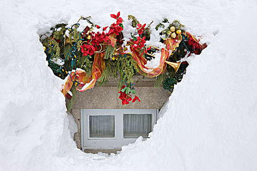 圣诞装饰,窗户,魁北克城,加拿大