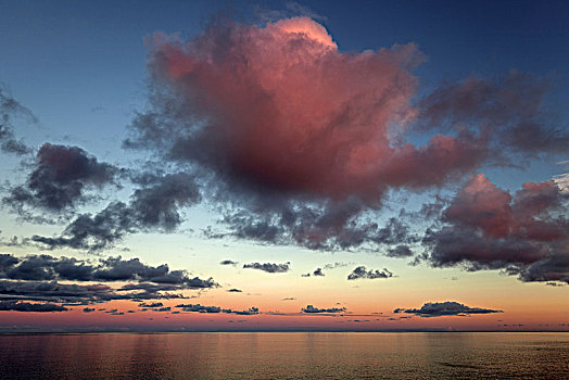 云,云体,上方,海洋,日落,夜光,岛屿,亚速尔群岛,葡萄牙,欧洲