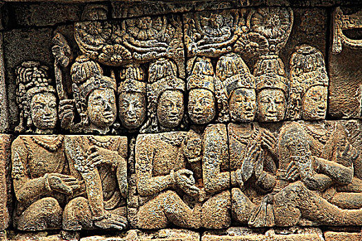 印度尼西亚,爪哇,婆罗浮屠,雕塑,石刻,浮雕,特写