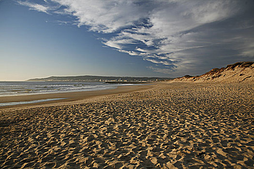 沙滩,脚印,海滩,云,晚上,亮光,葡萄牙,大西洋海岸,欧洲