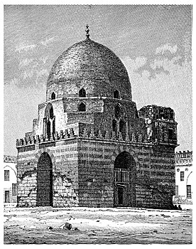 清真寺,开罗,插画,百科全书
