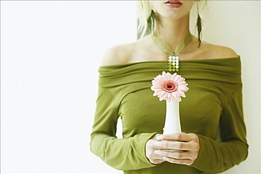 女青年,拿着,花,花瓶