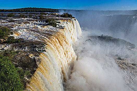 特写,瀑布,层叠,俯视,边缘,风景,伊瓜苏瀑布,伊瓜苏国家公园,巴西