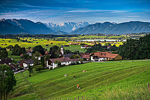 风景,乡村,湖,上巴伐利亚,巴伐利亚,德国,欧洲