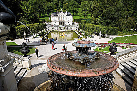 喷泉,林德霍夫堡,宫殿,花园,上巴伐利亚,巴伐利亚,德国,欧洲