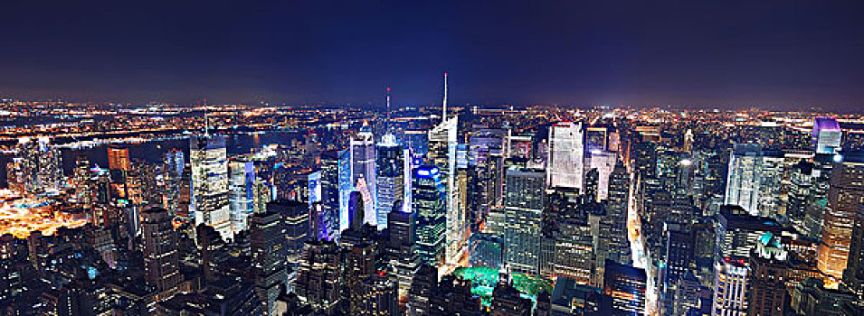 纽约,曼哈顿,夜晚,全景