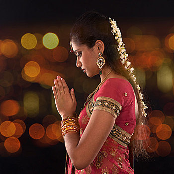印度,女性,祈祷