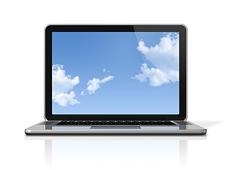 笔记本电脑,天空,显示屏,隔绝,白色背景