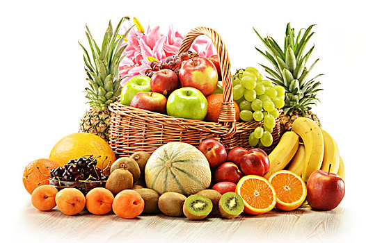 构图,种类,水果,柳条篮