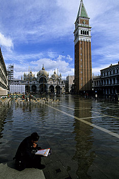 意大利,威尼斯,圣马可广场,钟楼,圣马科,洪水