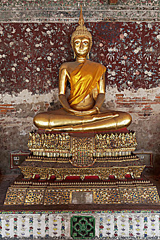 金色,佛像,冥想,姿势,装饰,基座,寺院,皇家,庙宇,曼谷,泰国,亚洲
