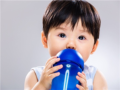 小,婴儿,喝,水,瓶子