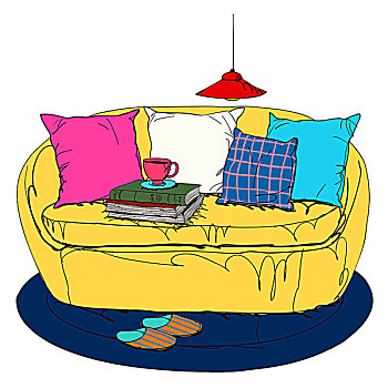 垫子,咖啡杯,书本,沙发