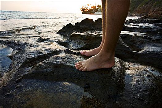 夏威夷,瓦胡岛,特写,男人,脚,站立,漂亮,海岸线