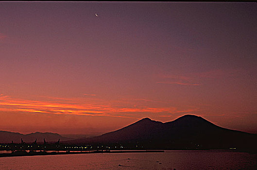 那不勒斯,湾,日落,维苏威火山