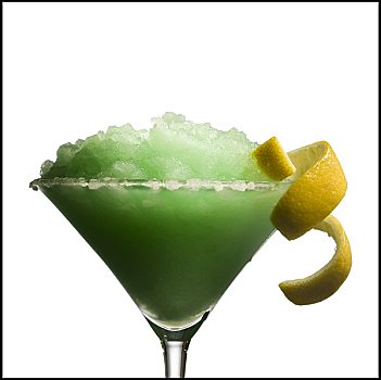 绿色,半融雪,酒精饮料,鸡尾酒杯,柠檬,装饰