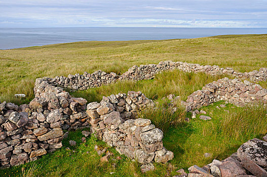 老,石墙,剩余,墙壁,毁坏,房子,悬崖,北方,高地,萨瑟兰,苏格兰,英国,欧洲