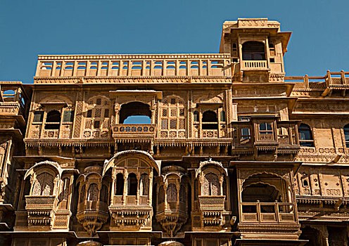 窗户,露台,精美,装饰,建筑,哈维利建筑,斋沙默尔,拉贾斯坦邦,印度,亚洲